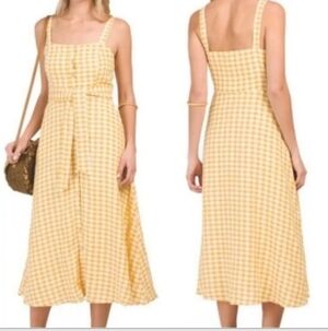 Cynthia Rowley Linen Gingham Checkered Yellow White Dress Small Sz 4